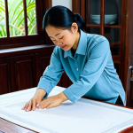 Cleaning Wooden Furniture**

A woman in comfortable, modest clothing carefully cleaning a wooden table with a soft cloth in a bright, airy Vietnamese home. The table is made of dark wood and has intricate carvings. Focus on the details of the wood grain and cleaning process. Safe for work, appropriate content, fully clothed, professional, perfect anatomy, natural pose, high quality.

**