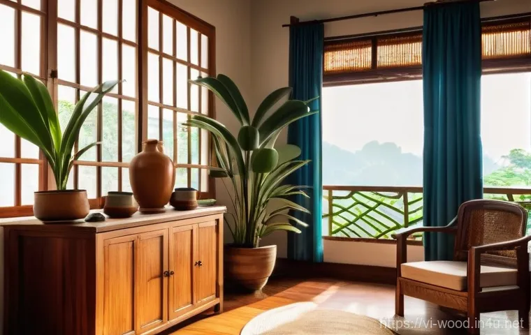 목재 보관법 및 창고 관리 - **Prompt for "Home Wood Preservation in a Tropical Climate"**:
    "A cozy and clean living room in ...