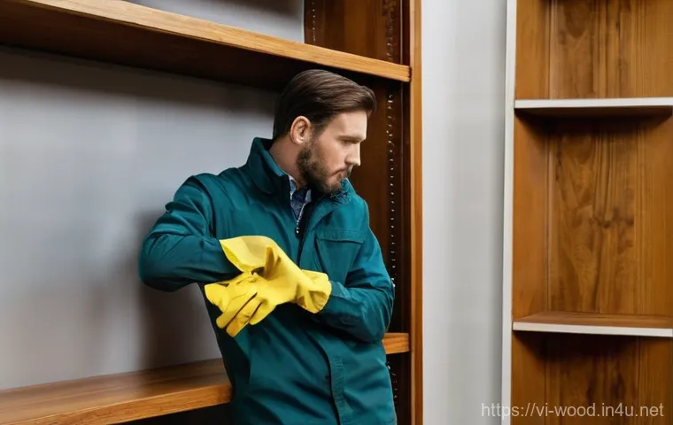 목재 변색 원인과 해결책 - **Prompt:** A close-up, overhead shot of a polished wooden dining table in a bright, inviting kitche...