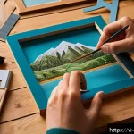 Home 23 목재 DIY 키트 추천 - A cozy indoor workshop scene featuring a beginner’s wooden DIY photo frame kit made from MDF wood, w...