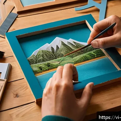 Home 17 목재 DIY 키트 추천 - A cozy indoor workshop scene featuring a beginner’s wooden DIY photo frame kit made from MDF wood, w...